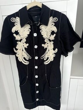 C/MEO Collective Black Dress with Cream Embroidered Detail